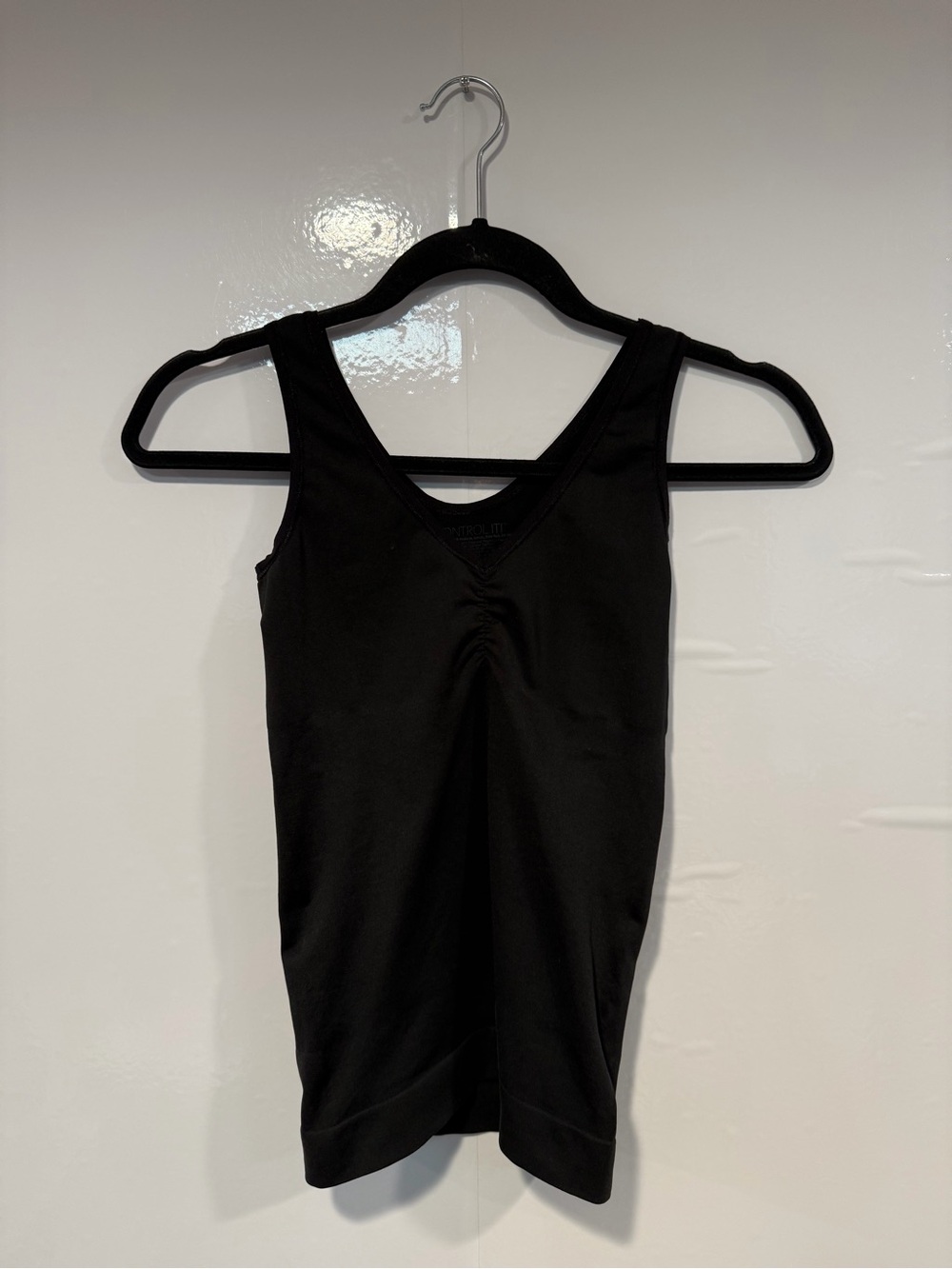 Black V-Neck Tummy Control Ruched Tank Top